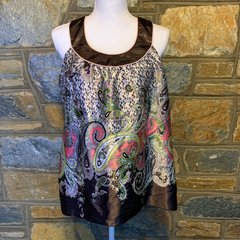 Tank blouse silky fabric NWOT Pink , Brown